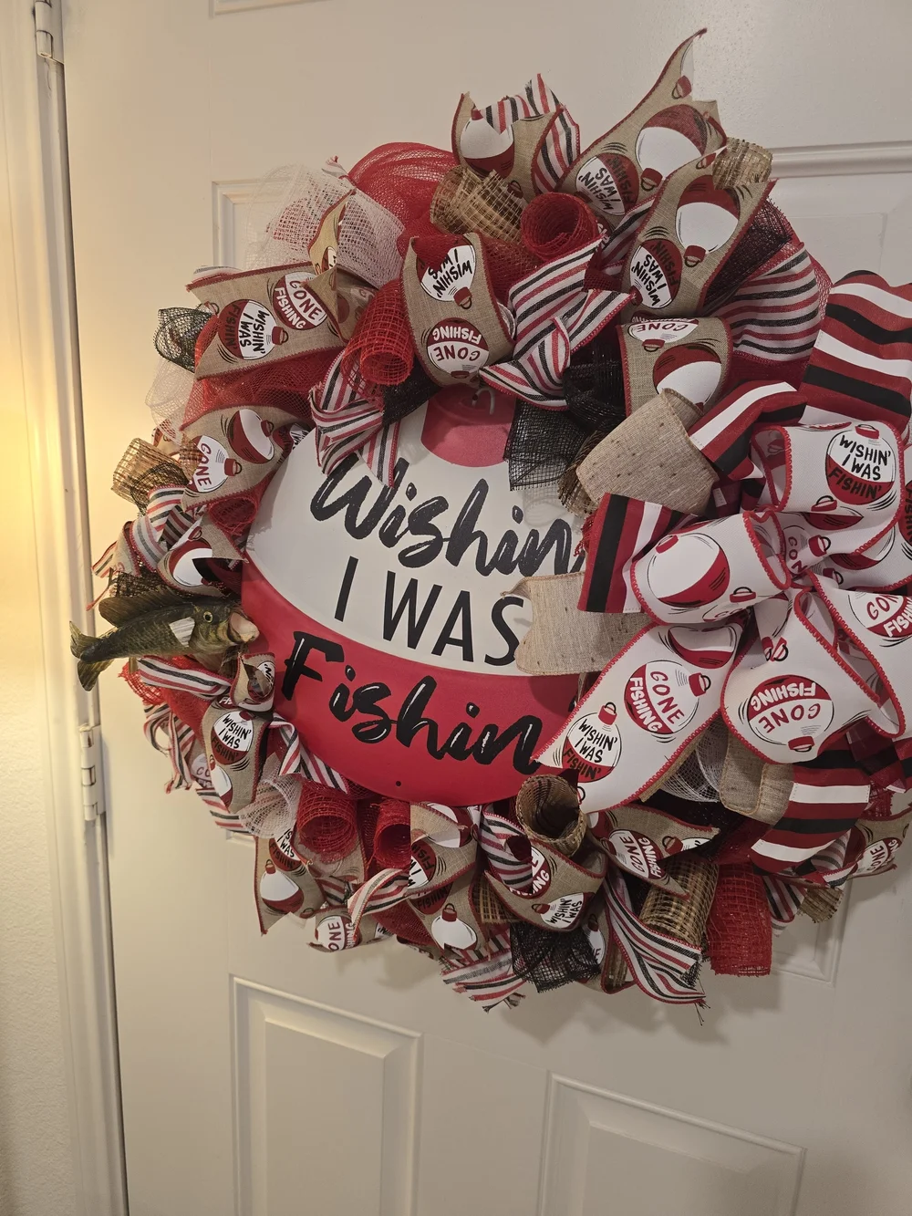 Wishin I Was Fishin Red Decorative Holiday Wreath